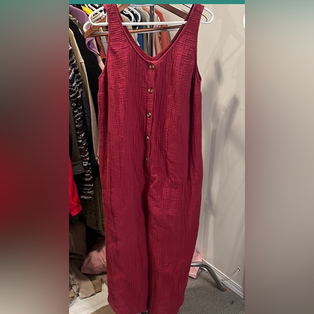 Elegant Button-Front Red Jumpsuit